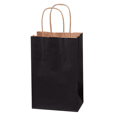 5 <span class='fraction'>1/2</span> x 3 <span class='fraction'>1/4</span> x 8 <span class='fraction'>3/8</span>" Black Tinted Shopping Bags