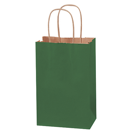 5 <span class='fraction'>1/2</span> x 3 <span class='fraction'>1/4</span> x 8 <span class='fraction'>3/8</span>" Green Tinted Shopping Bags